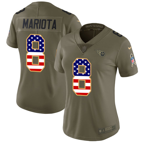 Nike Titans #8 Marcus Mariota Olive/USA Flag Women's Stitched NFL Limited Salute to Service Jersey